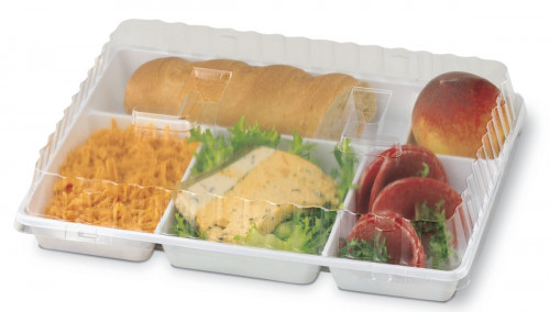 Plateau repas rectangulaire blanc plastique 29x22,4x3 cm Alphaform (50 pièces)