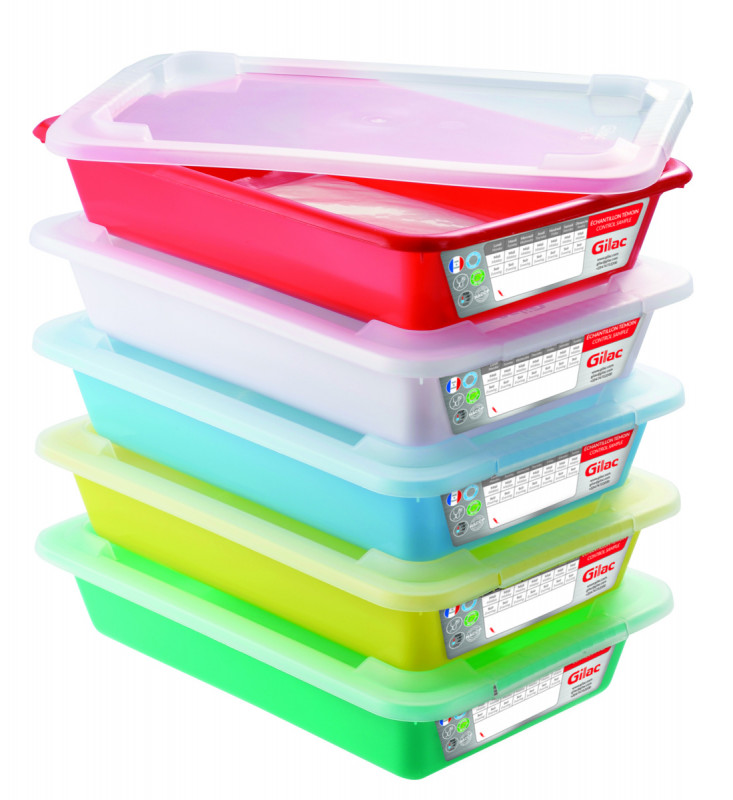 Lot de 5 bacs plats temoin 3L avec couvercle Avec couvercle plastique 35x24x8 cm 3 L fond plein parois pleines Gilac (5 pièces)