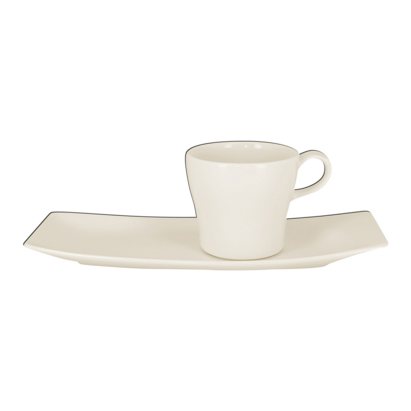 Sous-tasse à café / thé gourmand rectangulaire ivoire porcelaine vitrifiée 26,1 cm Mazza Rak