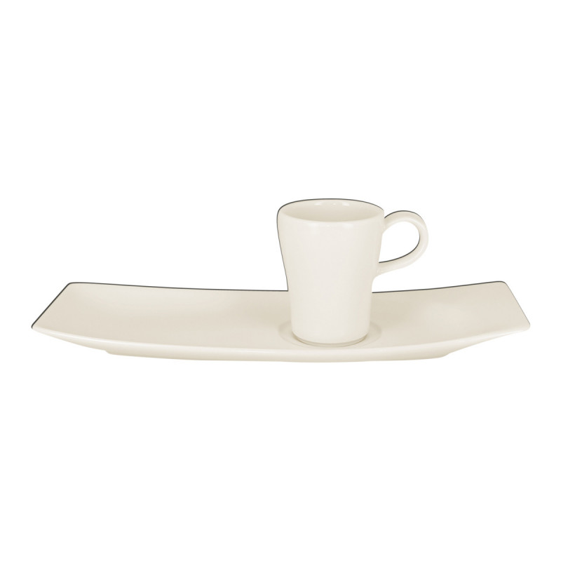 Sous-tasse à café / thé gourmand rectangulaire ivoire porcelaine vitrifiée 26,1 cm Mazza Rak