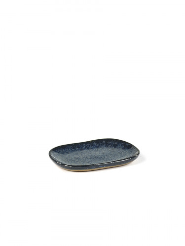 Assiette plate rectangulaire bleu grès émaillé 9,8x6,5 cm Merci Serax