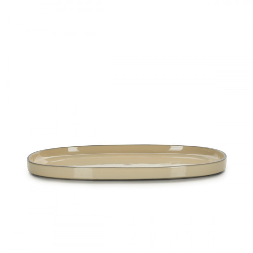Assiette plate ovale beige porcelaine culinaire 35,5x21,8 cm Caractère Revol