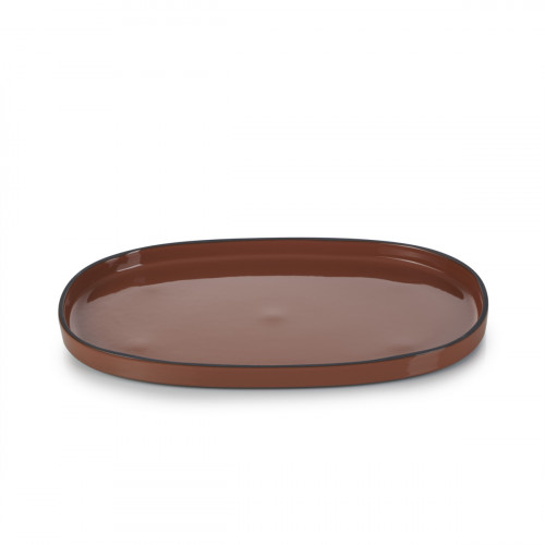 Assiette plate ovale rouge porcelaine culinaire 35,5x21,8 cm Caractère Revol