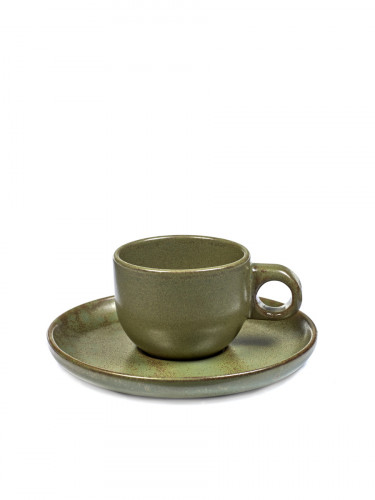Tasse et sous-tasse à expresso vert grès émaillé 10 cl Ø 6,5 cm Surface Serax