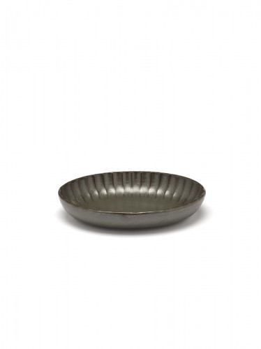 Assiette creuse ovale vert grès émaillé 19x13 cm Inku Serax