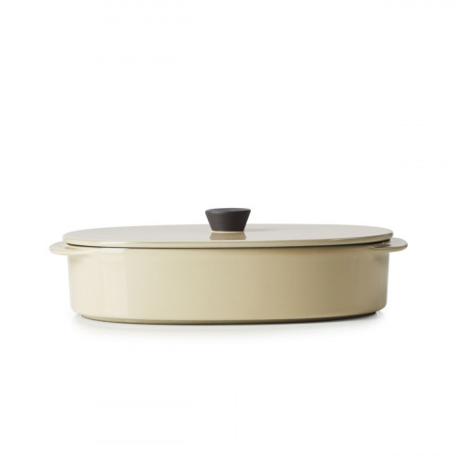 Plat avec couvercle ovale beige porcelaine culinaire 19x13 cm Caractère Revol