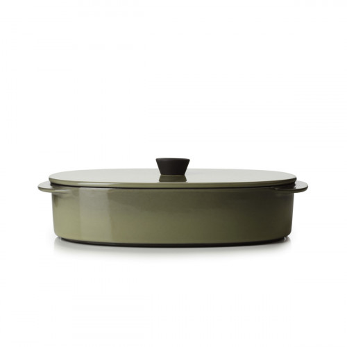 Plat avec couvercle ovale vert porcelaine culinaire 19x13 cm Caractère Revol