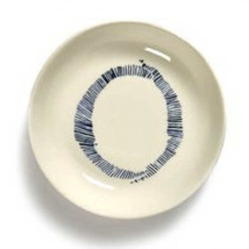 Plat rond blanc swirl - stripes bleu grès émaillé Ø 11,5 cm Feast By Ottolenghi Serax