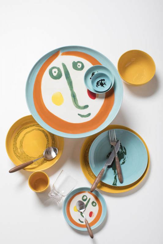 Assiette plate rond sunny yellow - stripes blanc grès émaillé Ø 22,5 cm Feast By Ottolenghi Serax