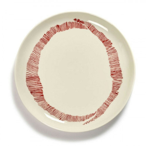 Assiette plate rond blanc swirl - stripes rouge grès émaillé Ø 22 cm Feast By Ottolenghi Serax