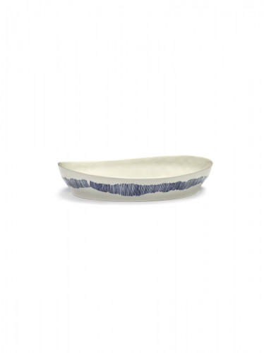 Plat rond blanc swirl - stripes bleu grès émaillé Ø 30 cm Feast By Ottolenghi Serax