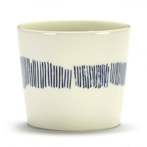 Tasse à café rond blanc swirl - stripes bleu grès émaillé 15 cl Ø 7 cm Feast By Ottolenghi Serax