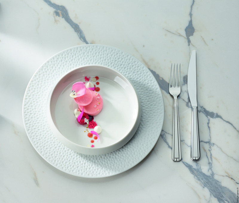 Assiette à dessert rond blanc porcelaine de limoges Ø 24 cm L' Perles De Rosee Blanches Degrenne