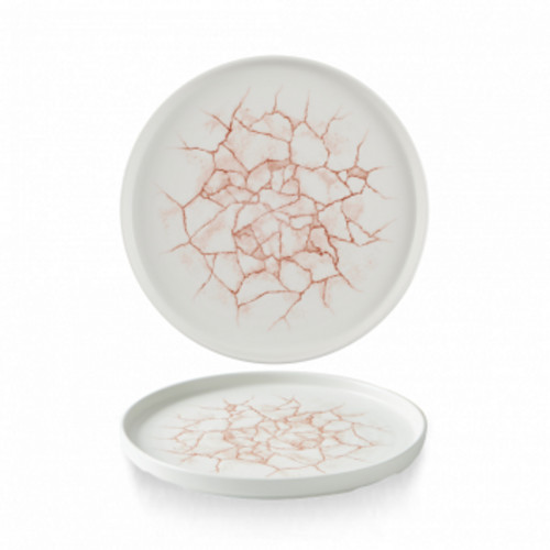 Assiette à bord droit rond rose porcelaine vitrifiée Ø 21 cm Kintsugi Corail Churchill