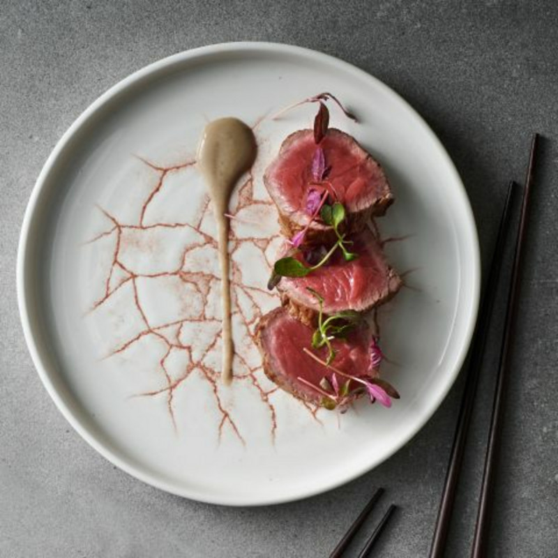 Assiette à bord droit rond rose porcelaine vitrifiée Ø 26 cm Kintsugi Corail Churchill