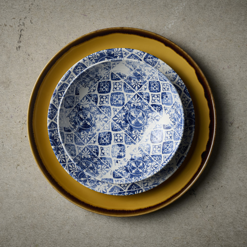 Assiette organique bleu porcelaine vitrifiée 27x16 cm Porto Dudson