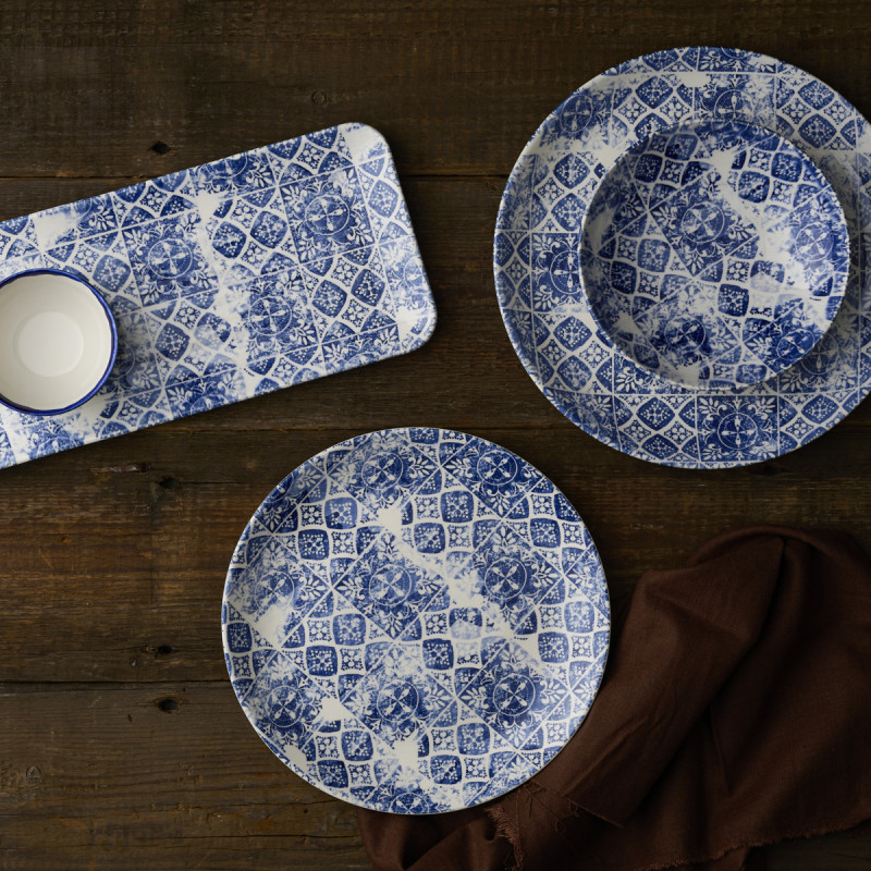Assiette organique bleu porcelaine vitrifiée 35x16 cm Porto Dudson