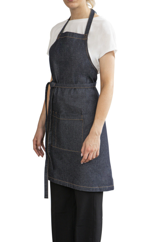 Tablier à bavette denim bleu Taille unique Bistro Pro.mundi
