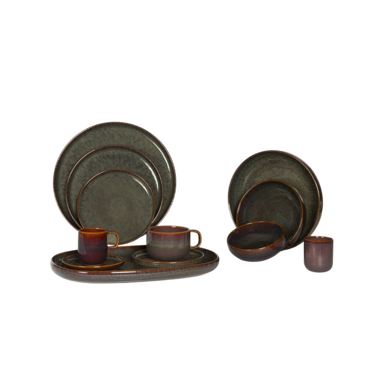 Assiette plate rond Marron Bleu grès émaillé Ø 22 cm Amber Accolade