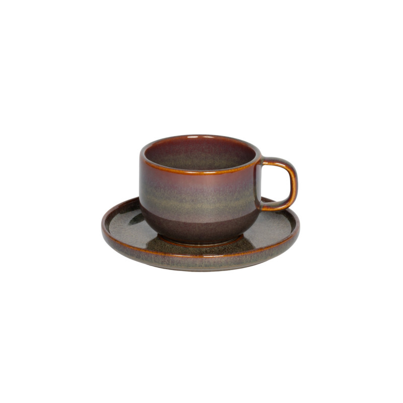 Tasse à thé rond Marron Bleu grès émaillé 21 cl Ø 8,5 cm Amber Accolade