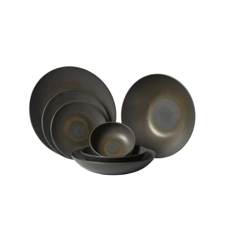 Assiette coupe rond gris brun grès émaillé Ø 17 cm Enigma Accolade