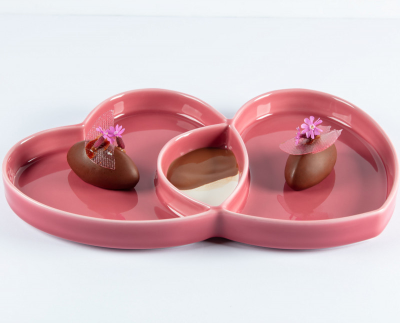 Assiette creuse double rose porcelaine 29x26,4 cm Cliché Rak