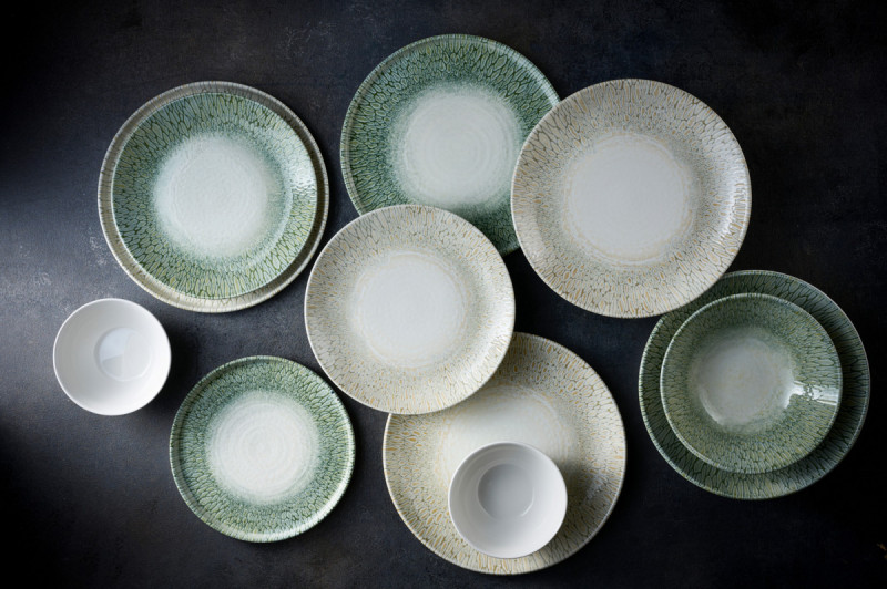Assiette à bord droit vert porcelaine vitrifiée Ø 26 cm Butterfly Dudson